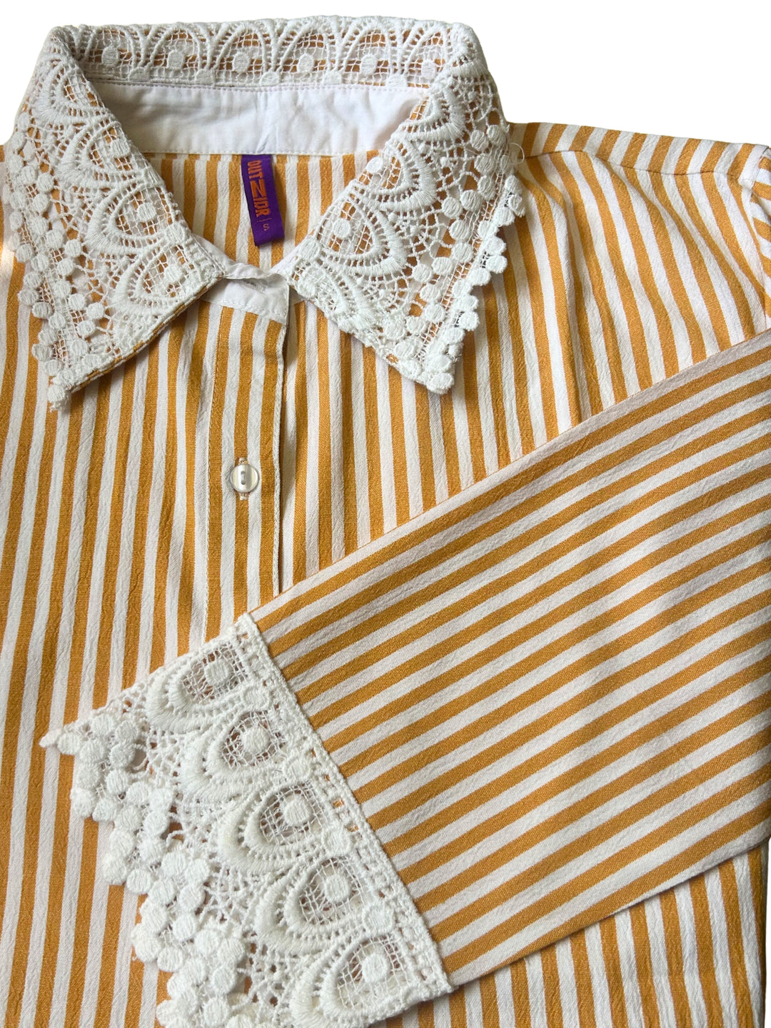 Mustard Striped Lace Trim Shirt