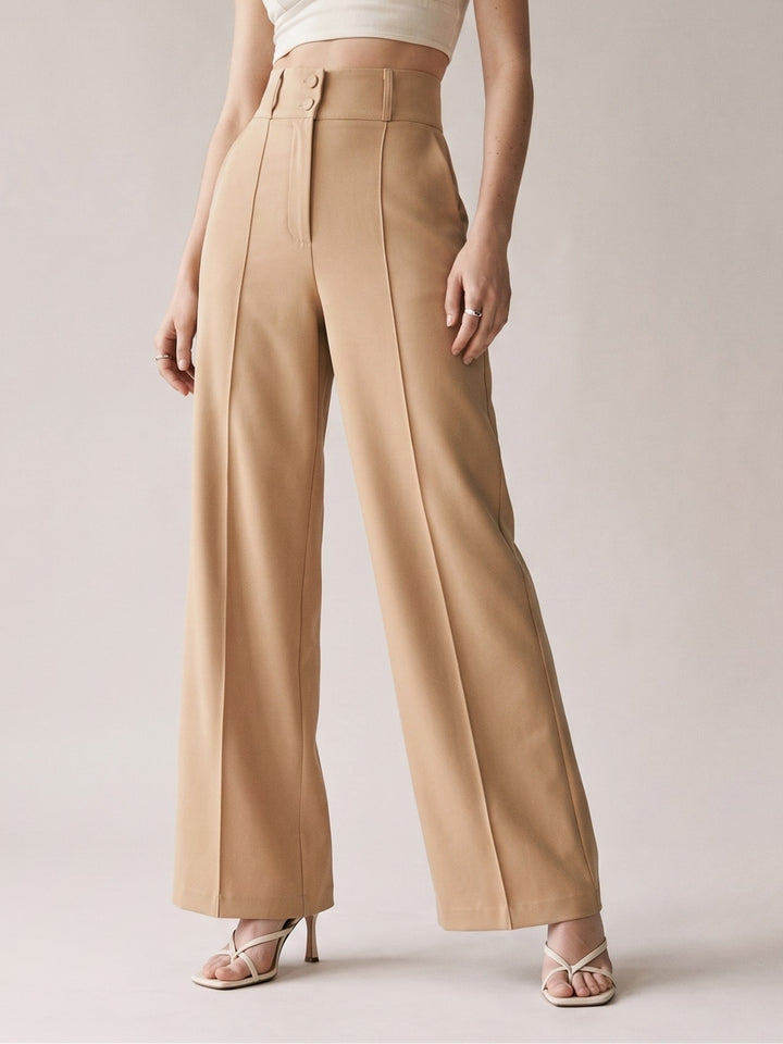 Beige High Waist Structured Trousers