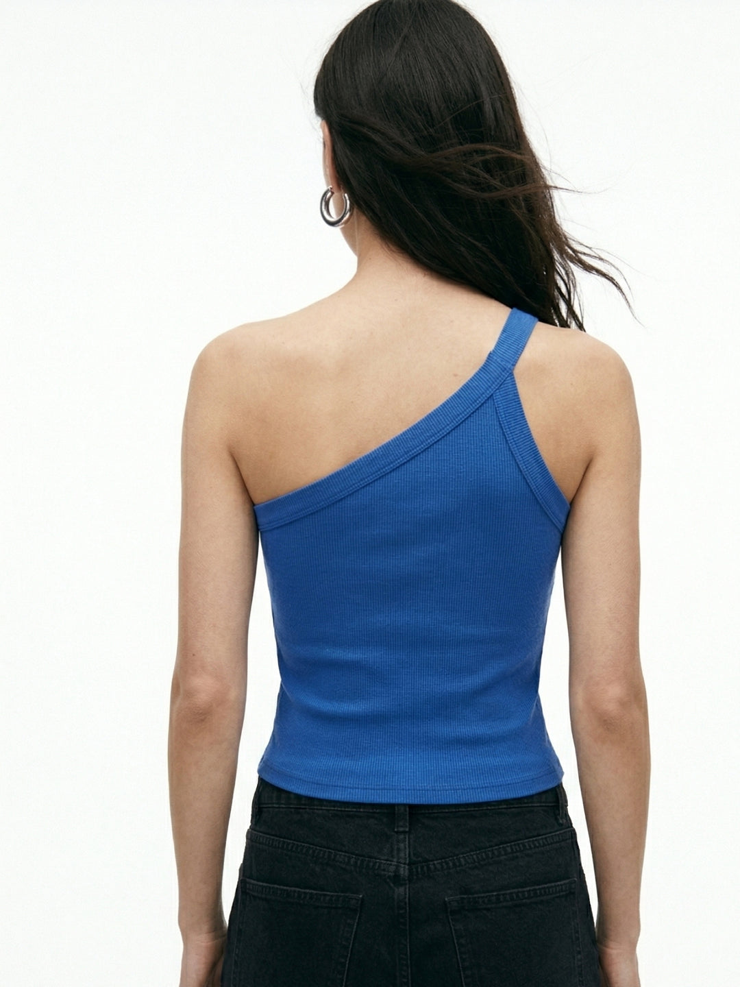Blue One Shoulder Fitted Tank