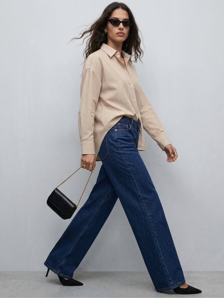 Brown Oversized Drop Shoulder Y/D Stripe Shirt