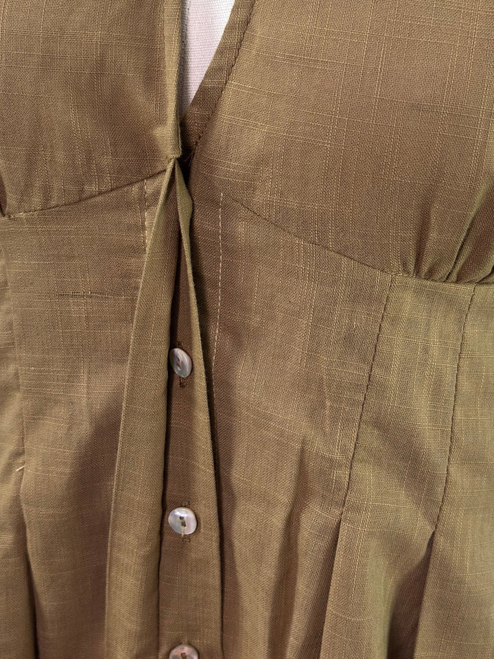 Tan Waist Fitted Neck Bow Tie-Up Top