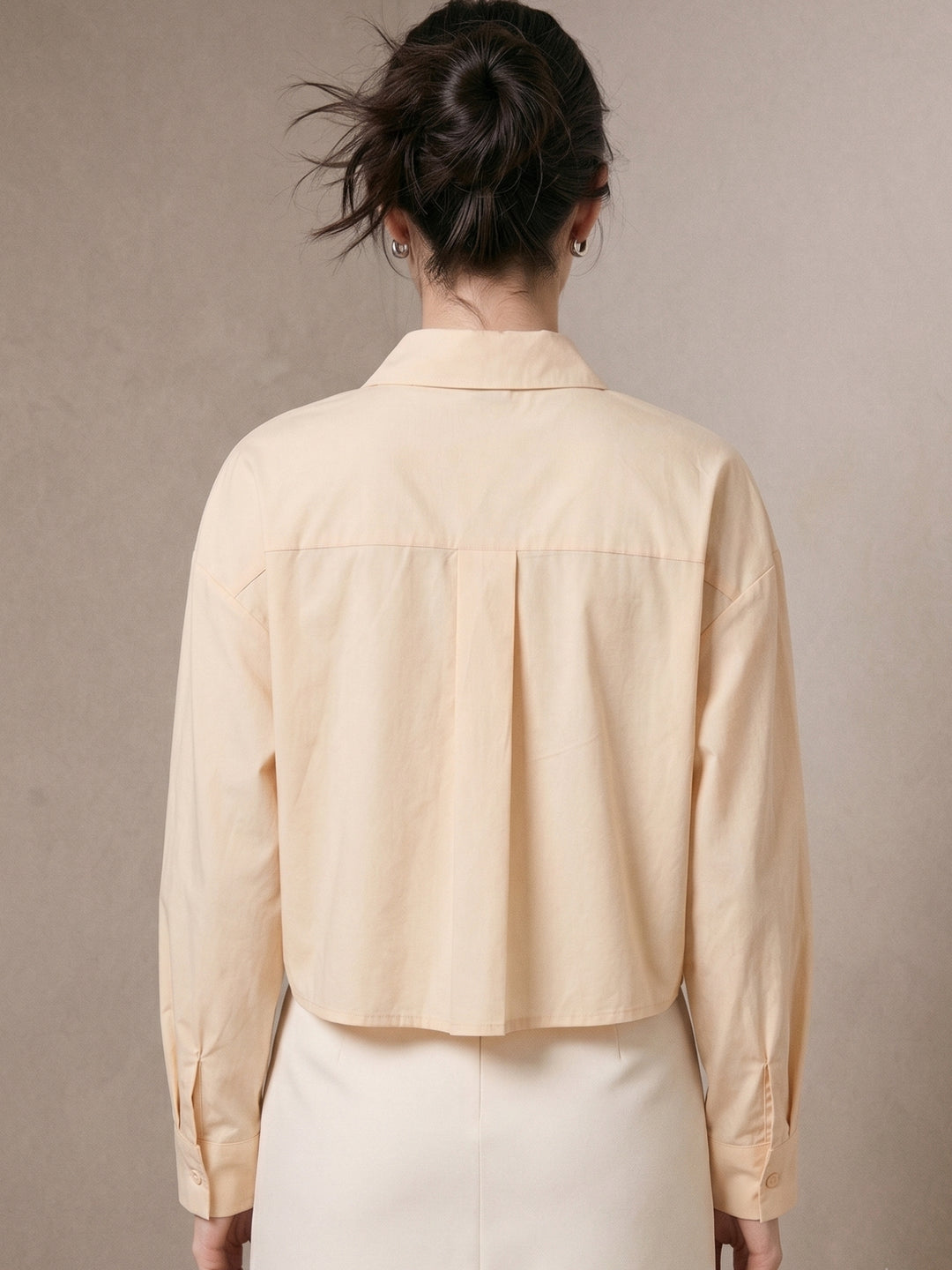 Cream Button Down Collared Shirt With Crochet Typed Pockets