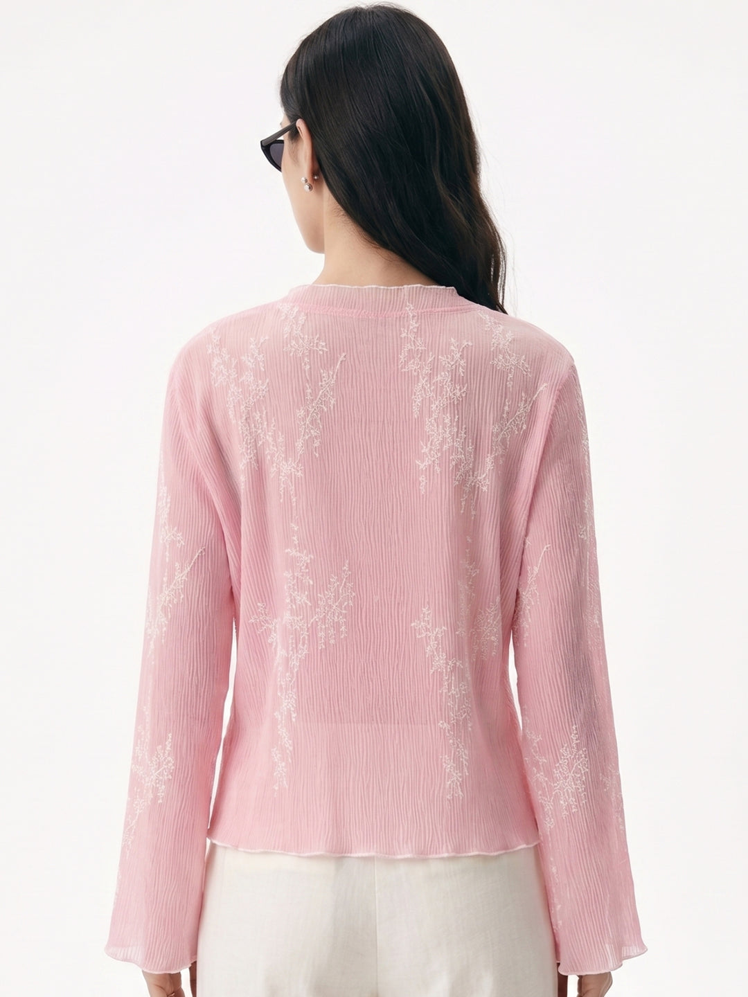 Pink Sheer Floral Lace Shirt