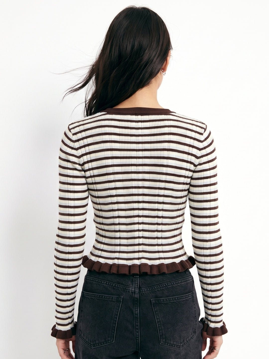 Multi Crew Neck Striped Textured Top