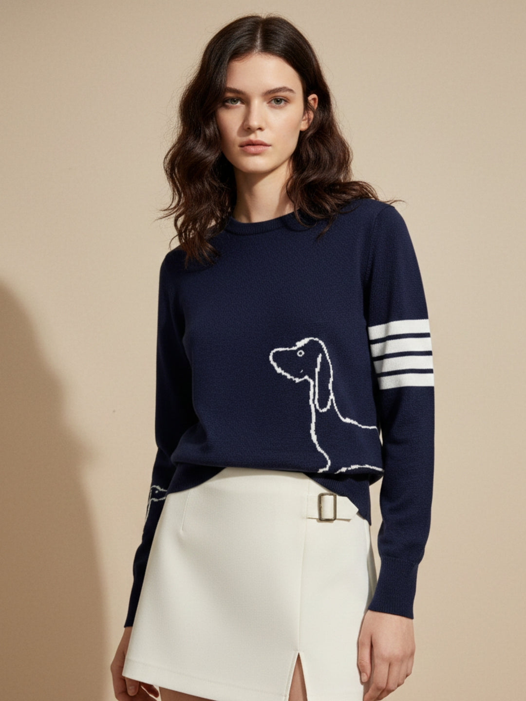 Navy Blue Relaxed Graphic Printed Sweater