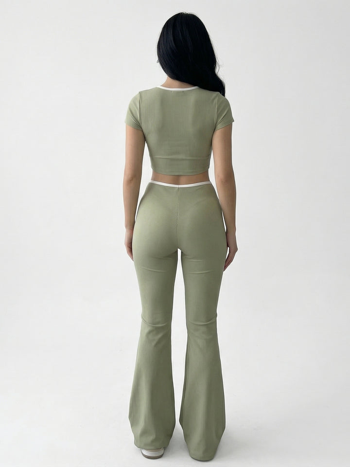 Green Short Sleeve Top And Trouser Set