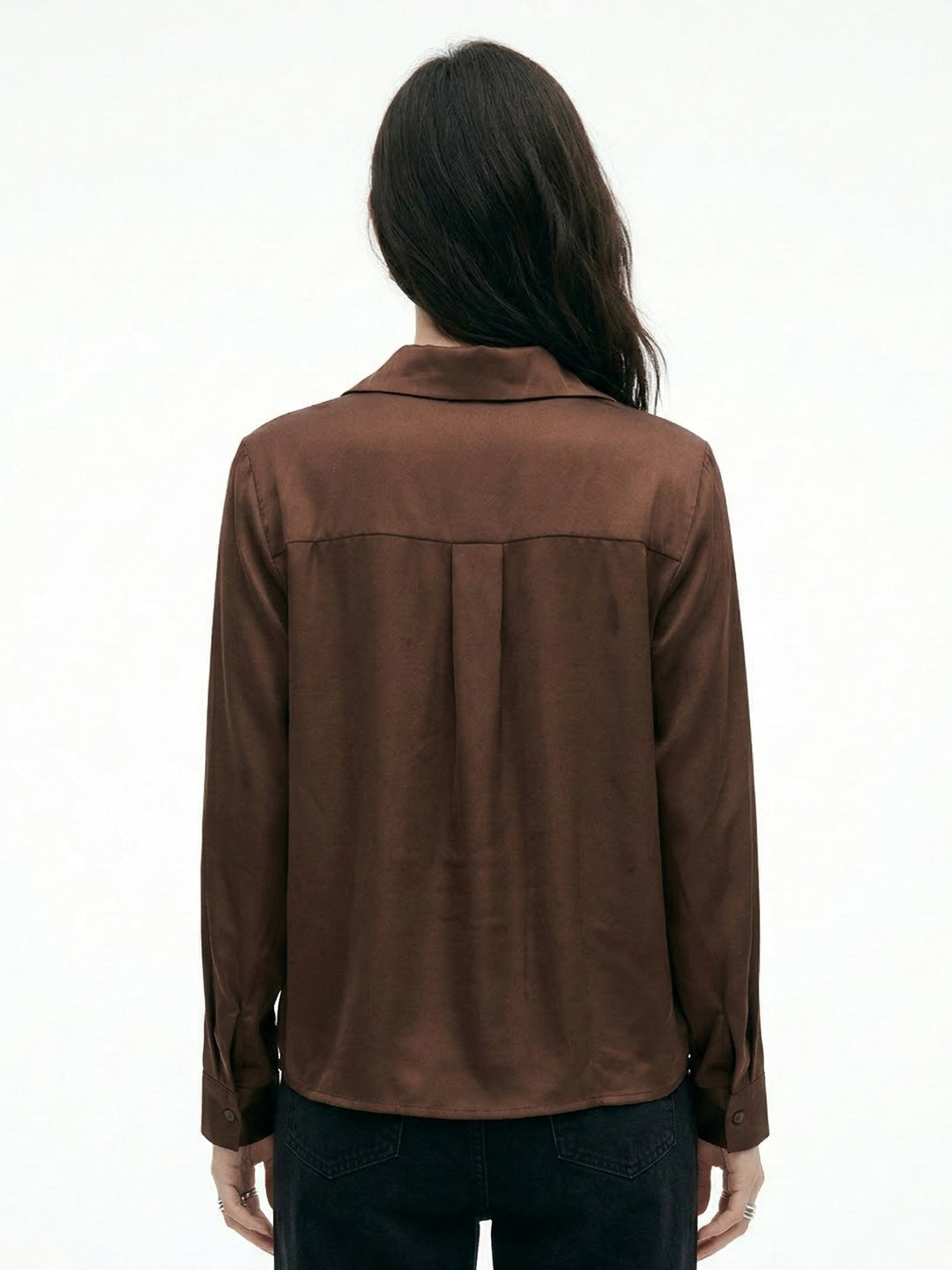 Brown Half Button Down Cowl Neck Top