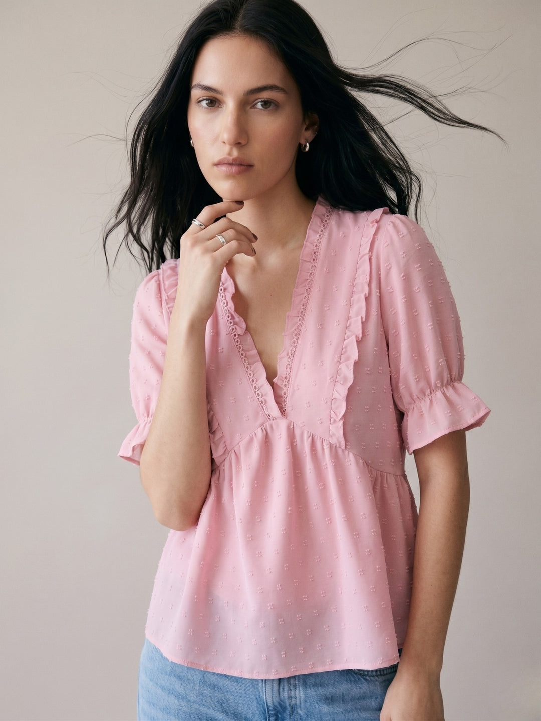 Pink Ruffle Detail Relaxed Blouse