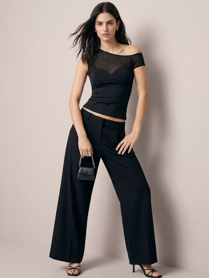 Black One Shoulder Mesh Bodysuit
