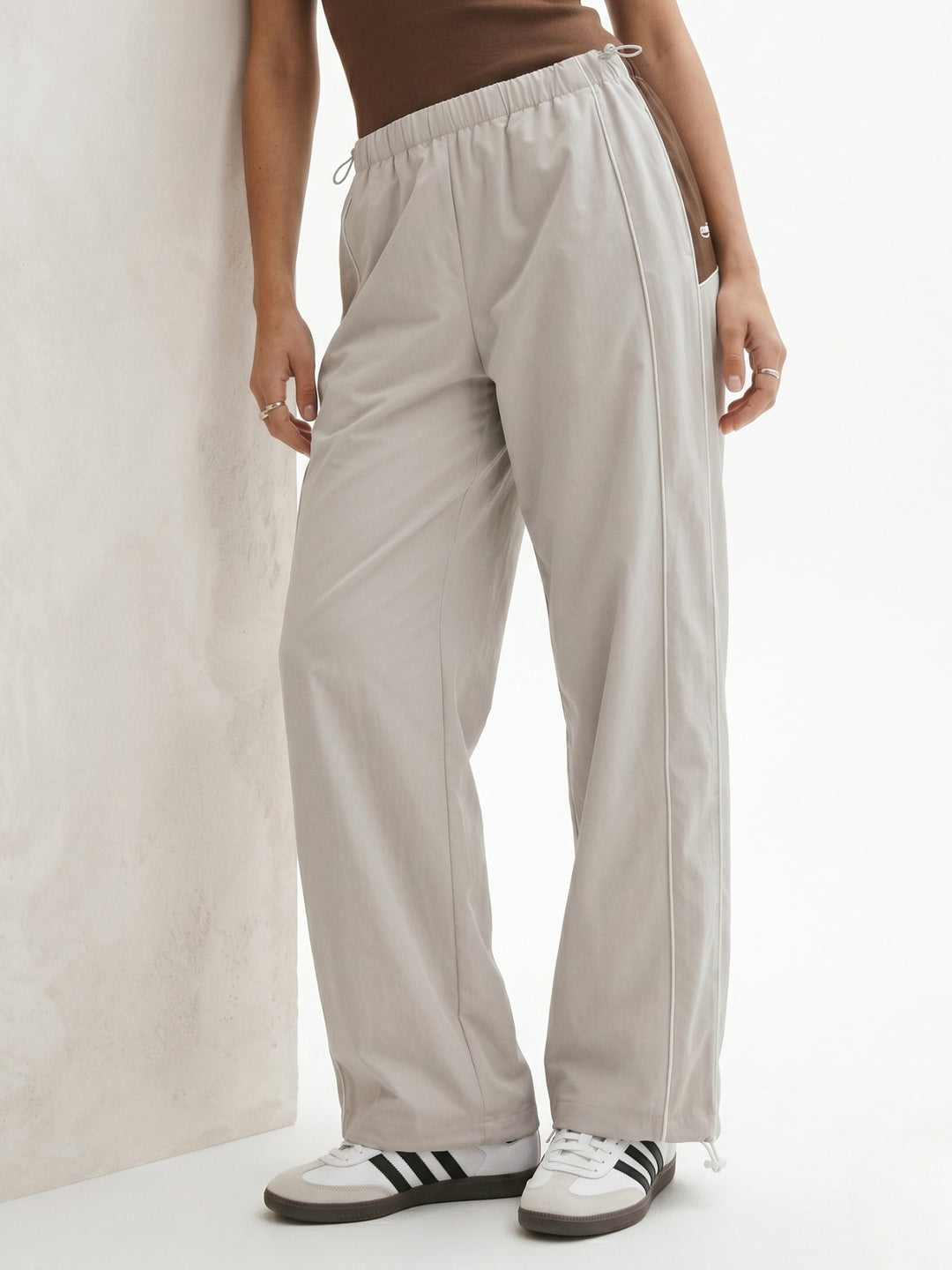 Grey Colour Blocked Wide Leg Pant