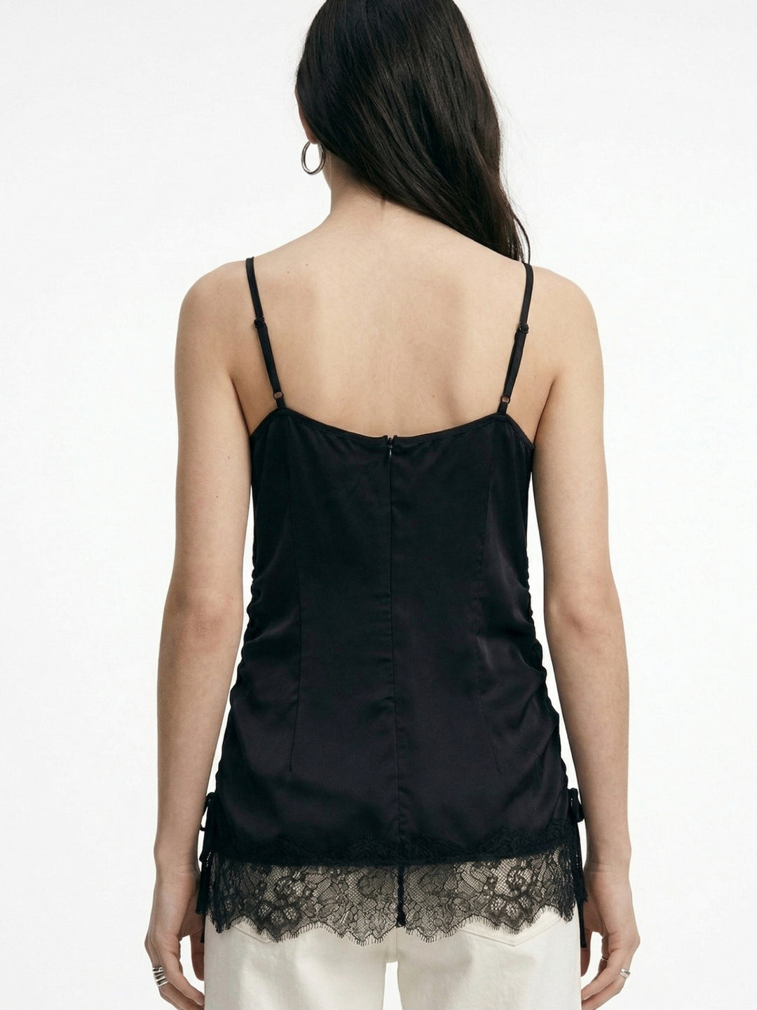 Black Solid Camisole With Lace Inserts