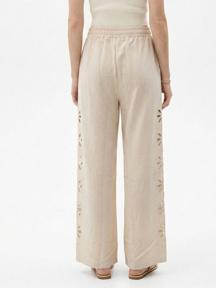 Beige Floral Cut-Out Pant