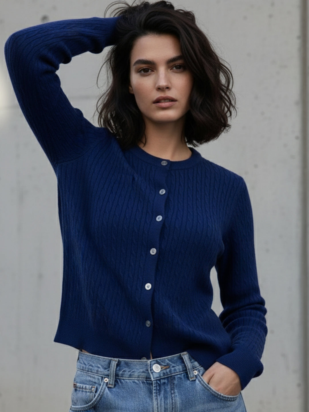 Navy Blue Full Sleeve Front Buttoned Cardigan
