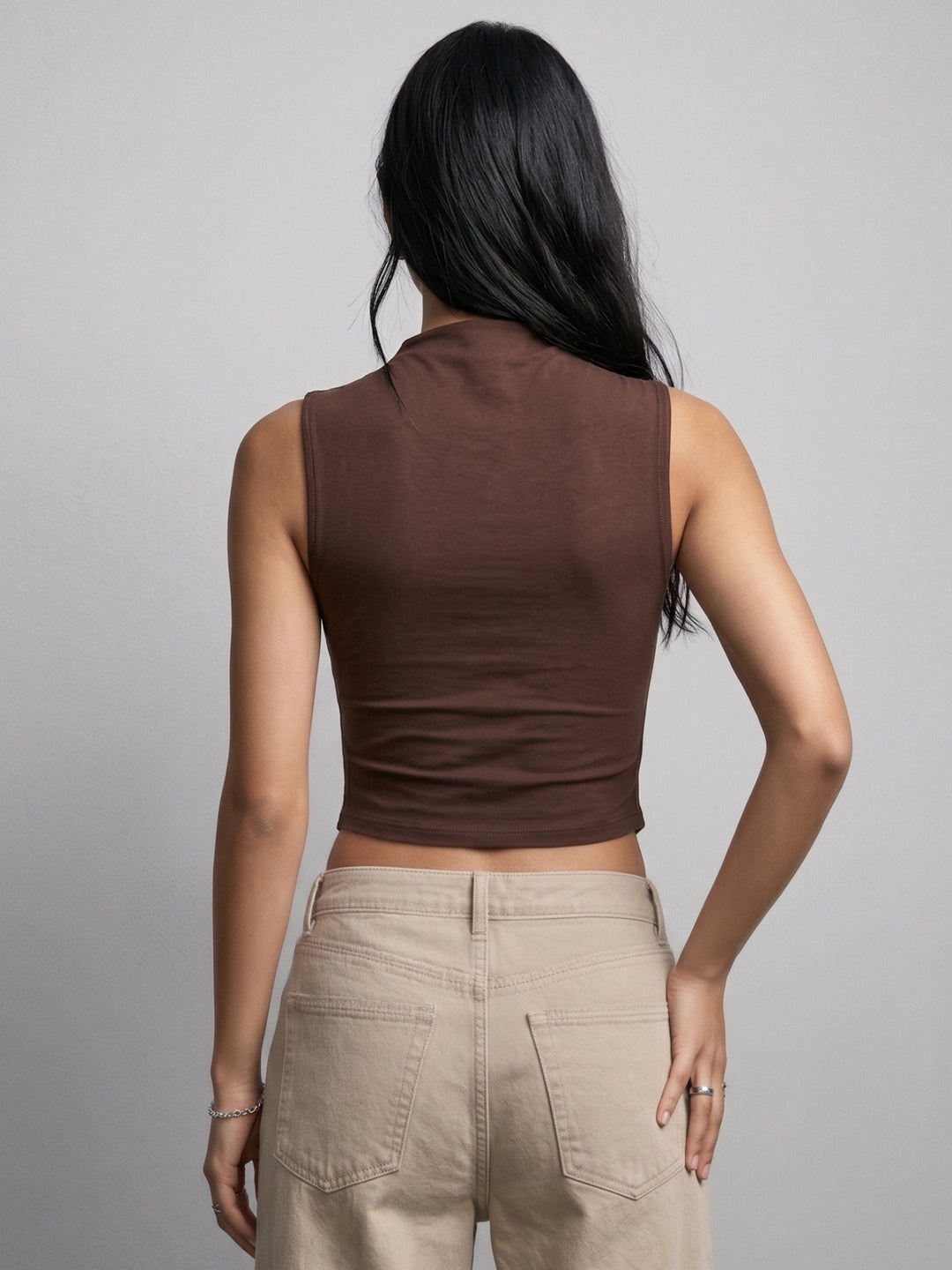 Brown Sleeveless Asymmetrical Hem Top