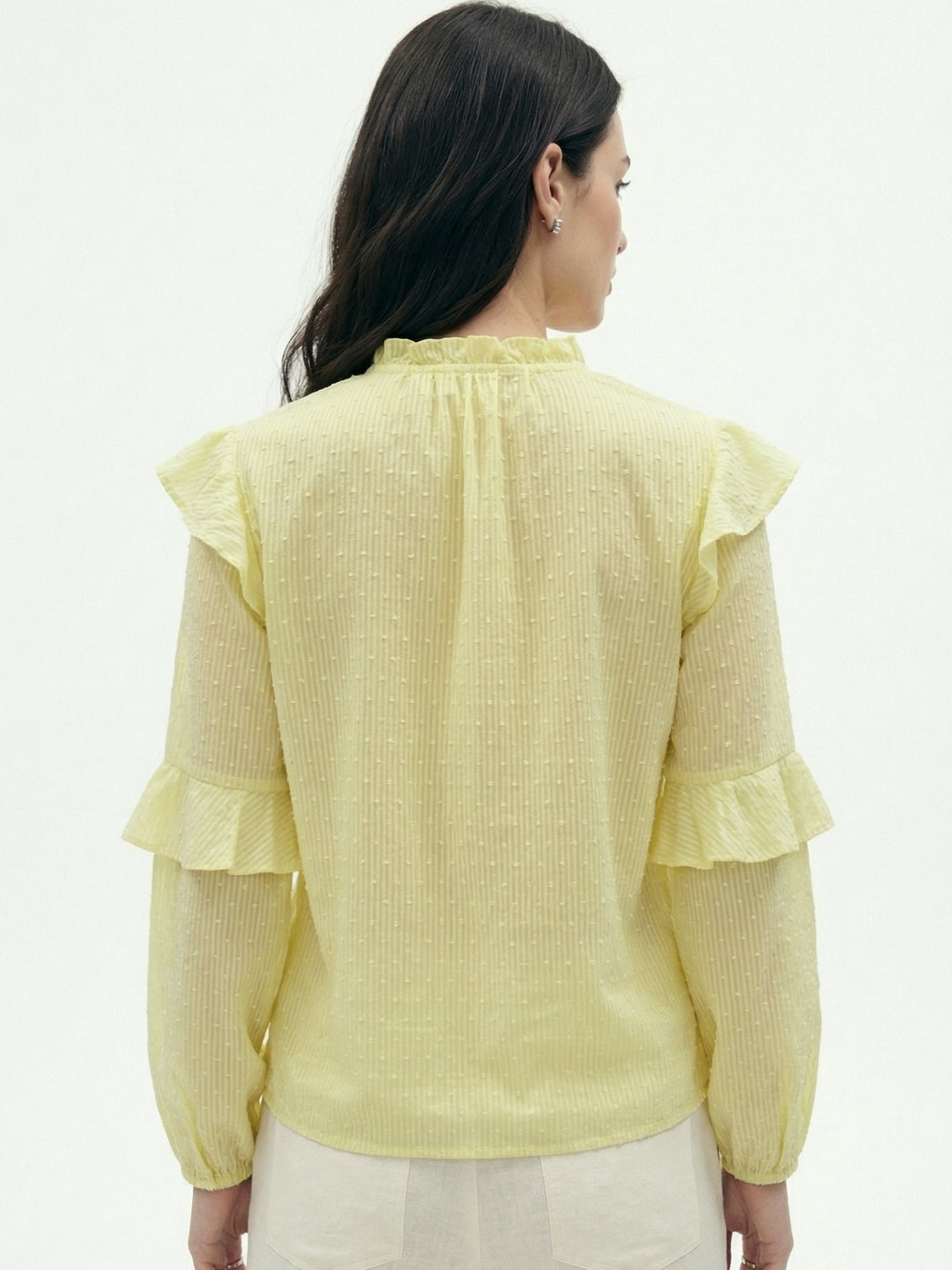 Yellow Multi Ruffled Sleeve Blouson