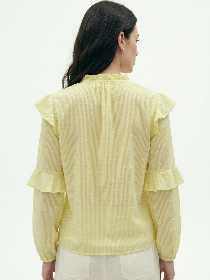 Yellow Multi Ruffled Sleeve Blouson