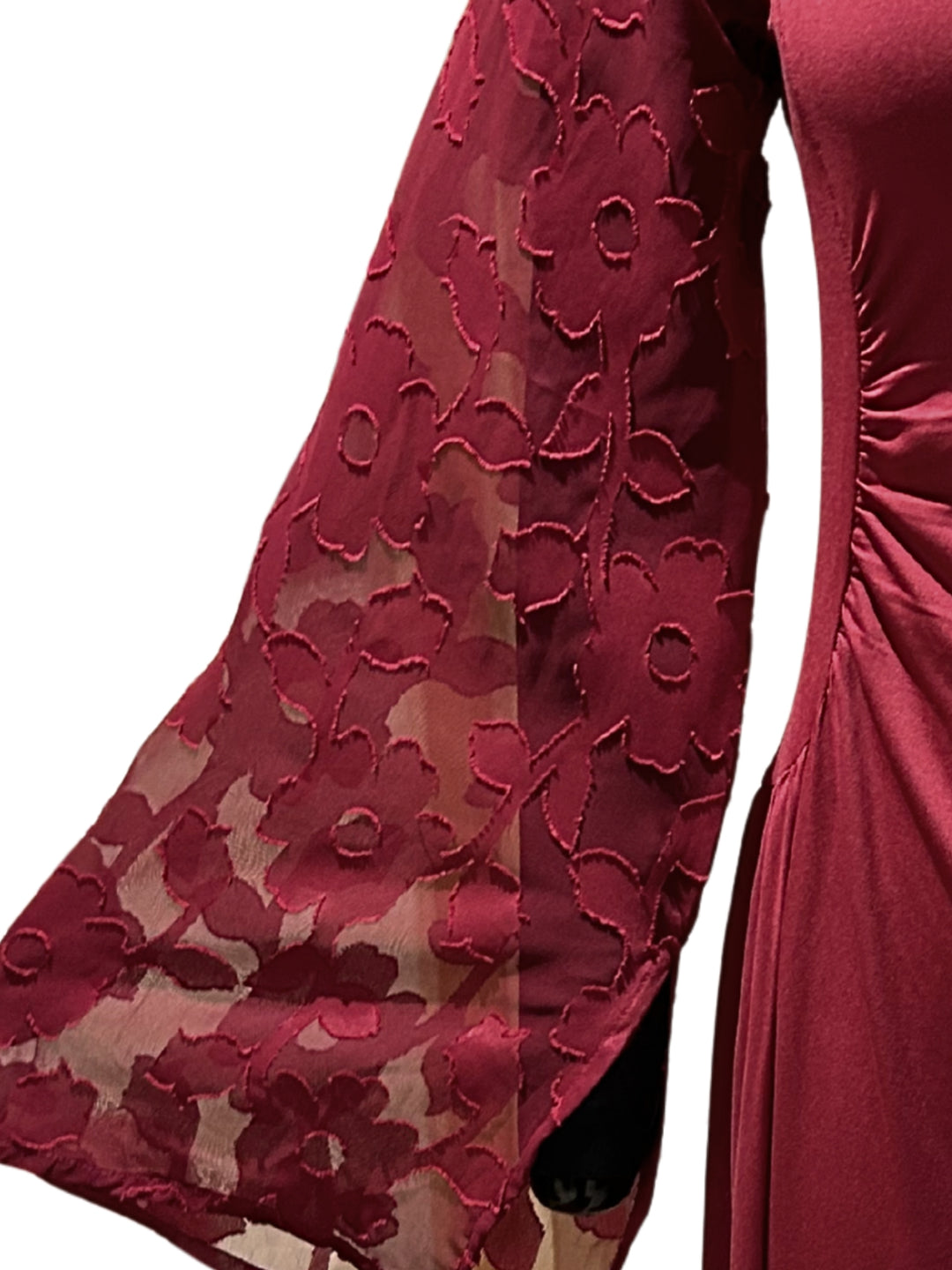 Maroon Bell Sleeve Scoop Neck Lace Detail Dress