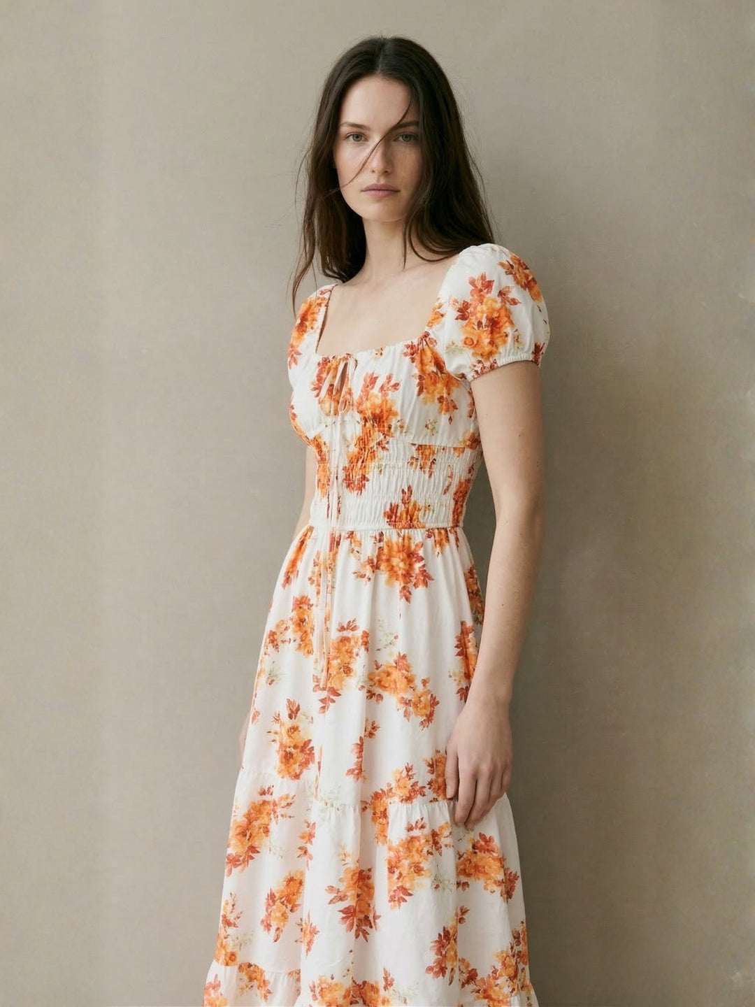 Yellow Floral Printed Flared Dress