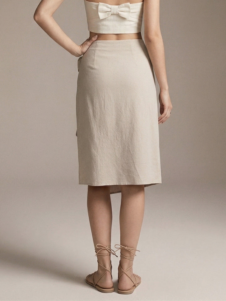 Off White Side Waist Tie-Up Skirt