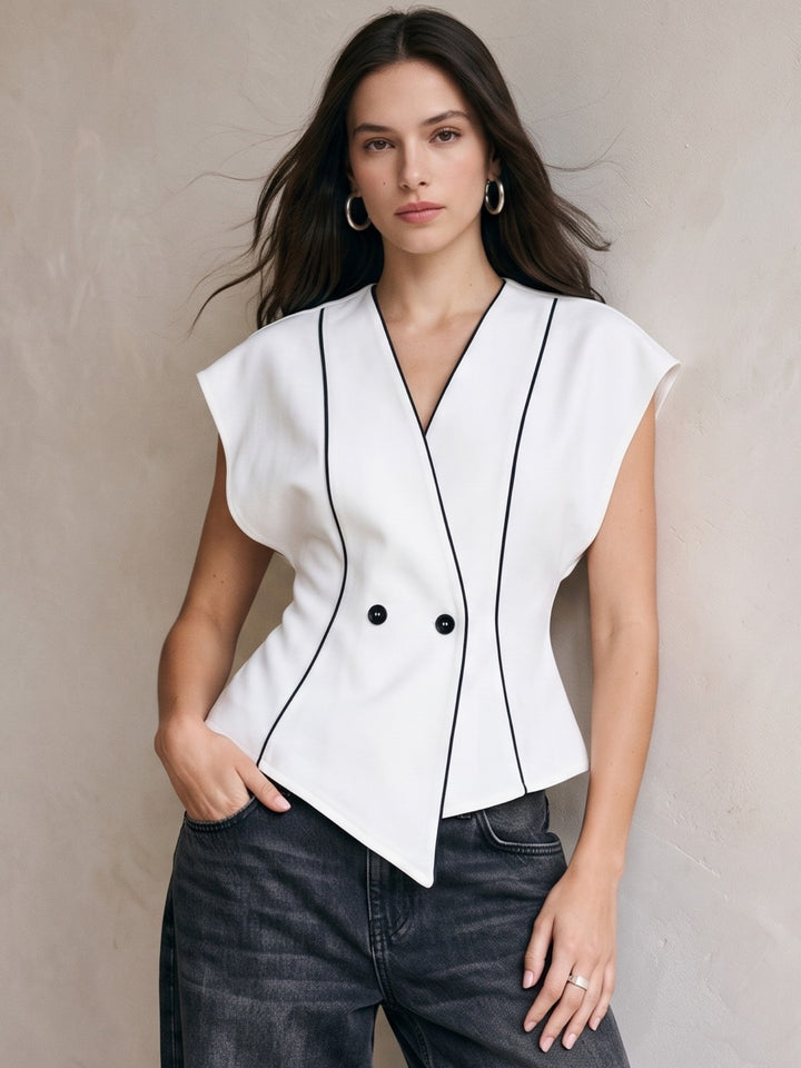 White Raglan Sleeve With Contrast Piping