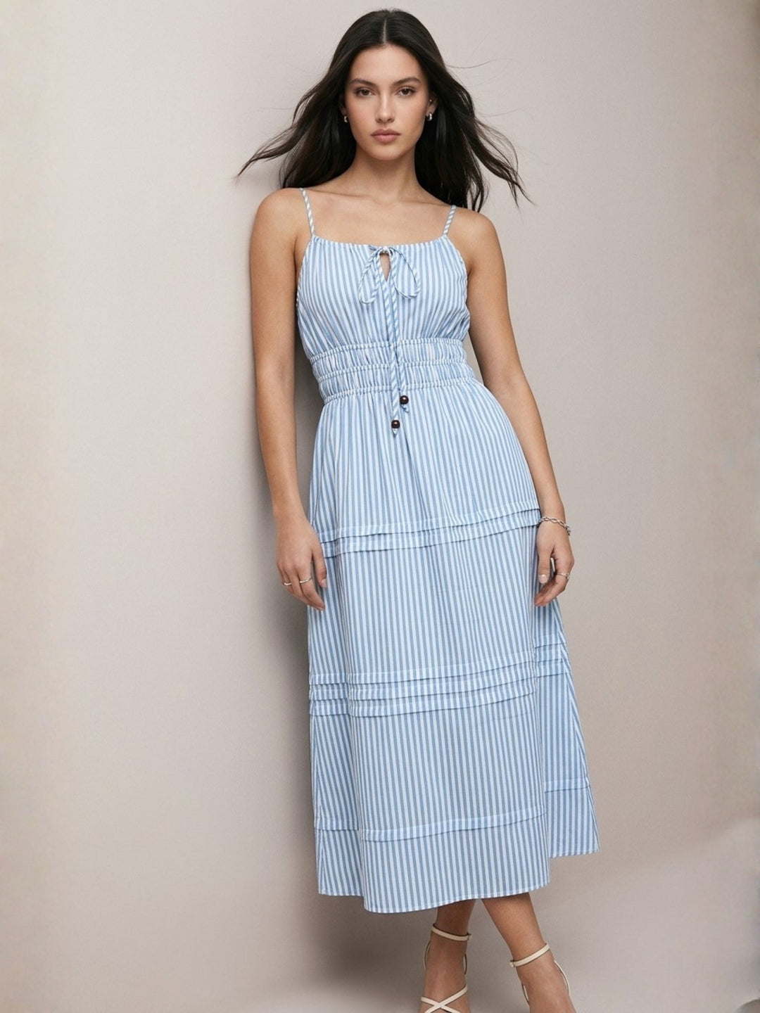Blue Spaghetti Strap Striped Dress