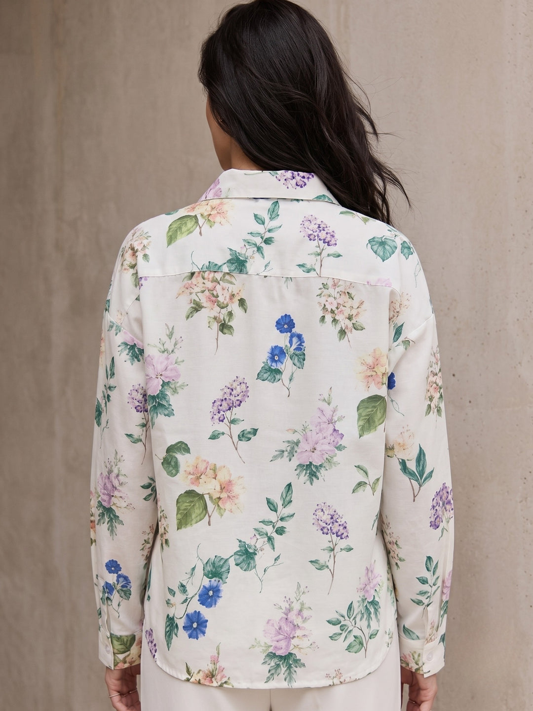 Off White Floral Print Oversized Shirt
