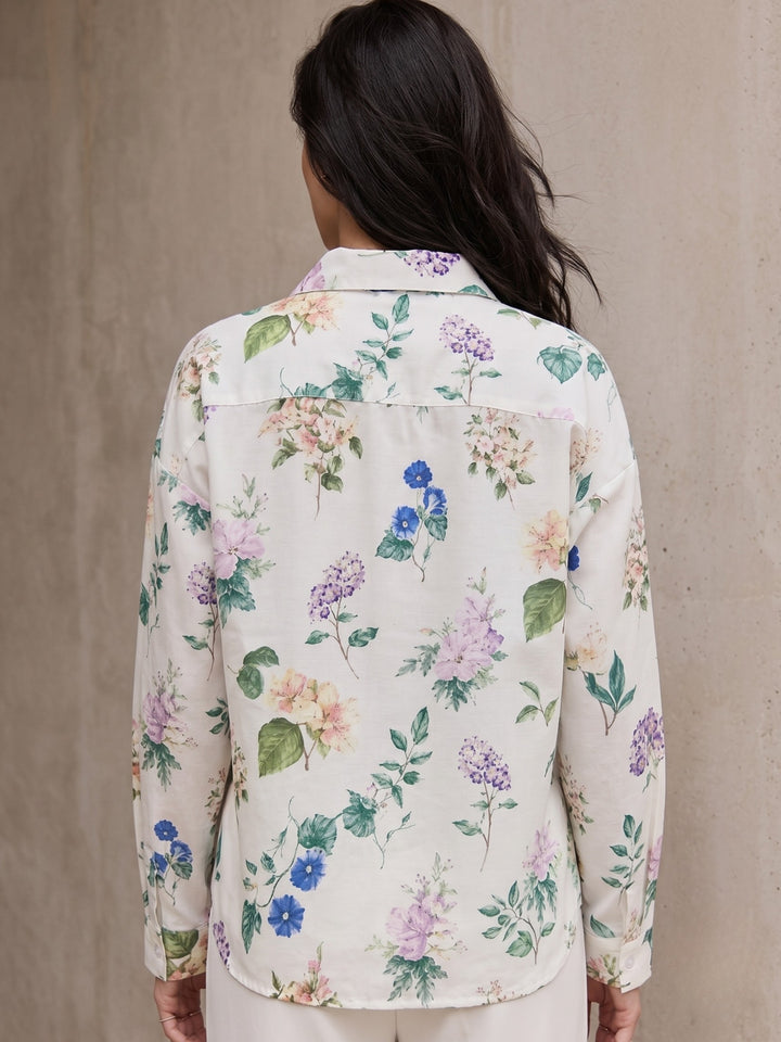 Off White Floral Print Oversized Shirt