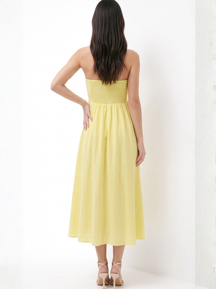 Yellow Corset Styled Dress With Top Bow Detail