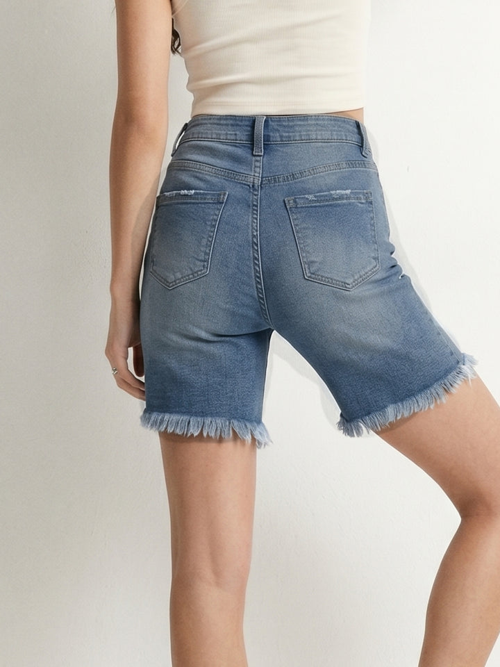 Light Blue Frayed Hem Shorts
