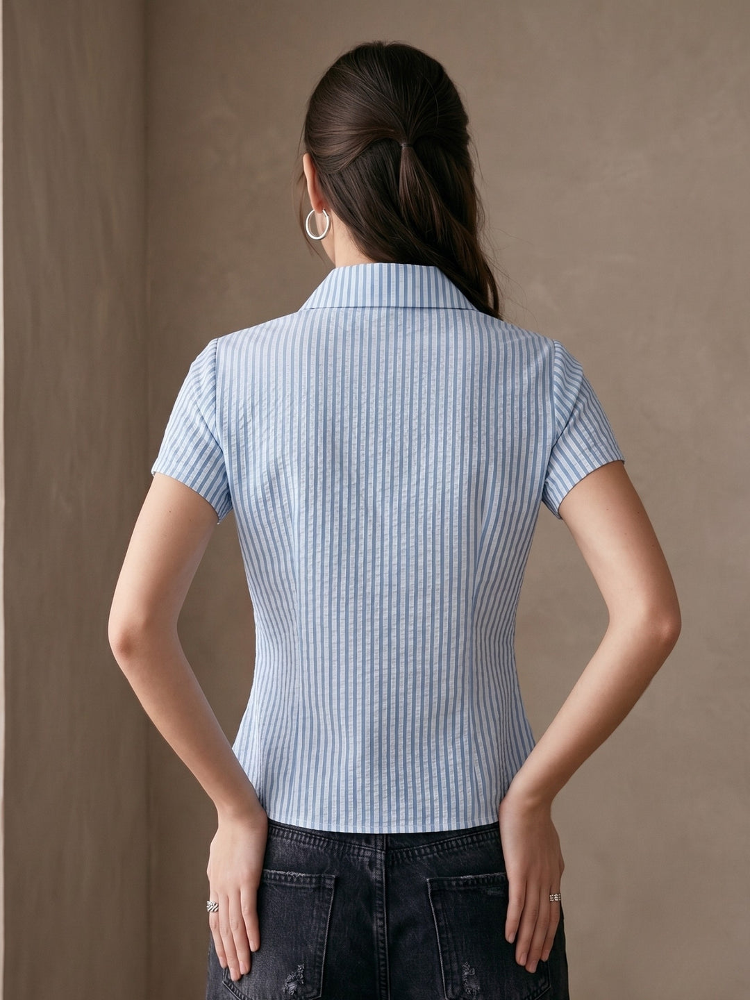 Blue Fitted Button Down Striped Shirt