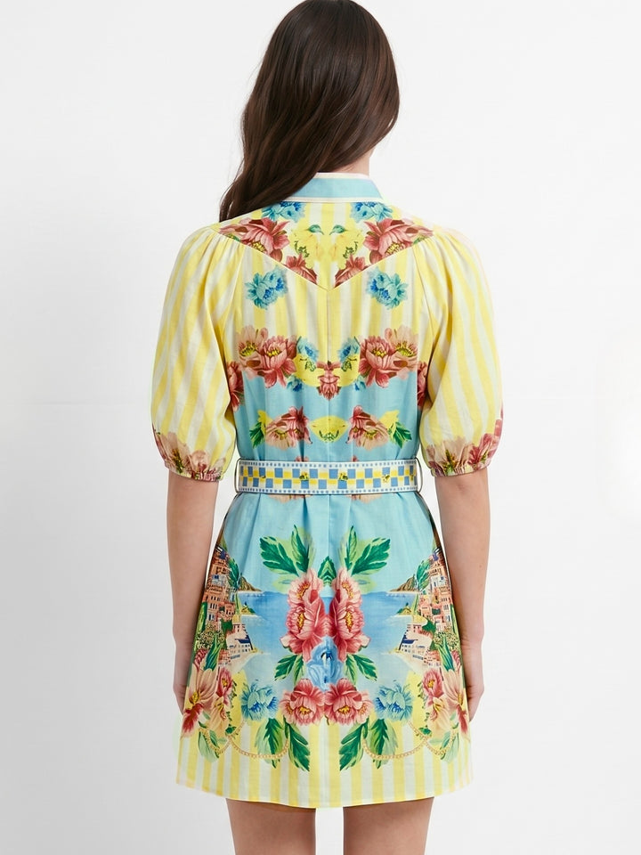 Multi Puff Sleeve Printed Dress