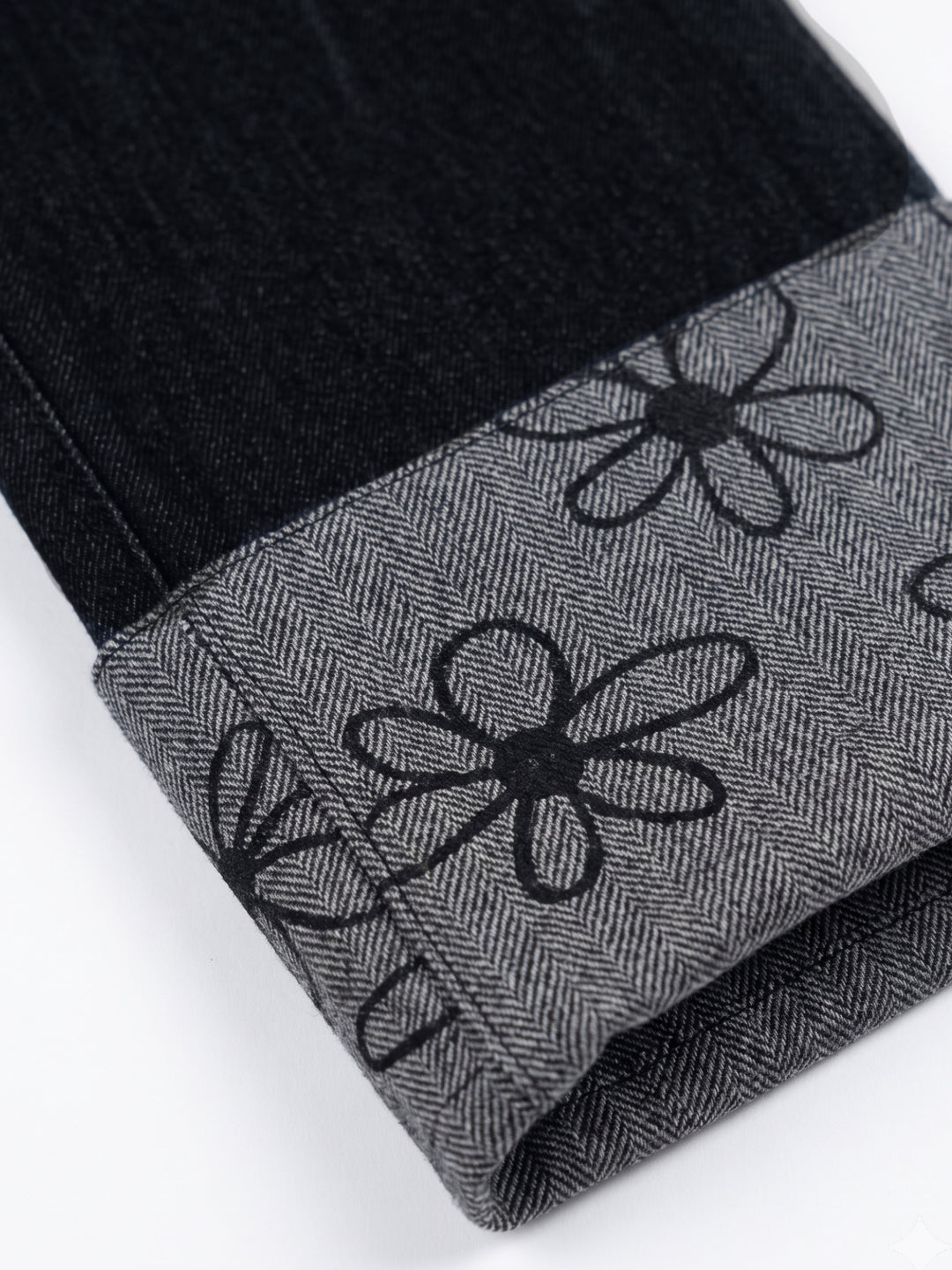 Black Dark Wash Printed Cuff Straight Fit Jeans
