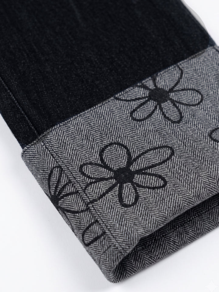Black Dark Wash Printed Cuff Straight Fit Jeans