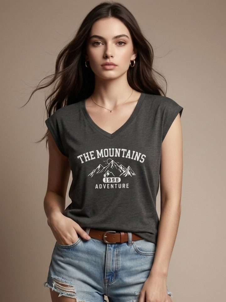 Charcoal V Neck Cap Sleeve Tshirt