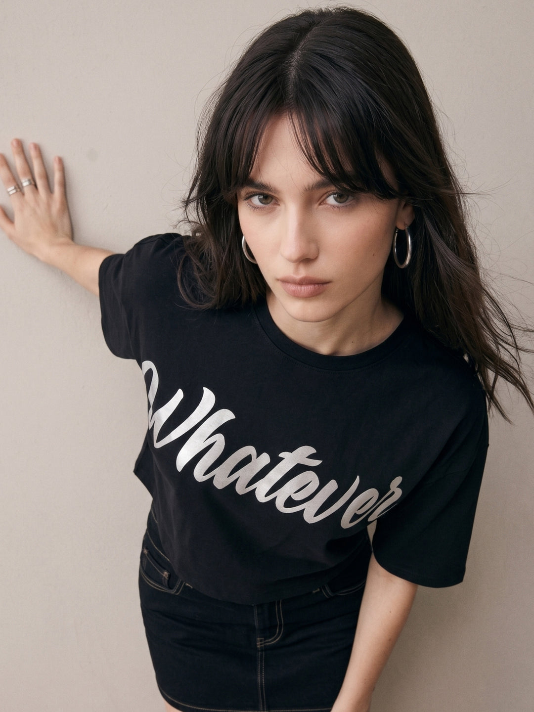 Black Cropped Boxy T-Shirt With Hd Foil Printed Graphic