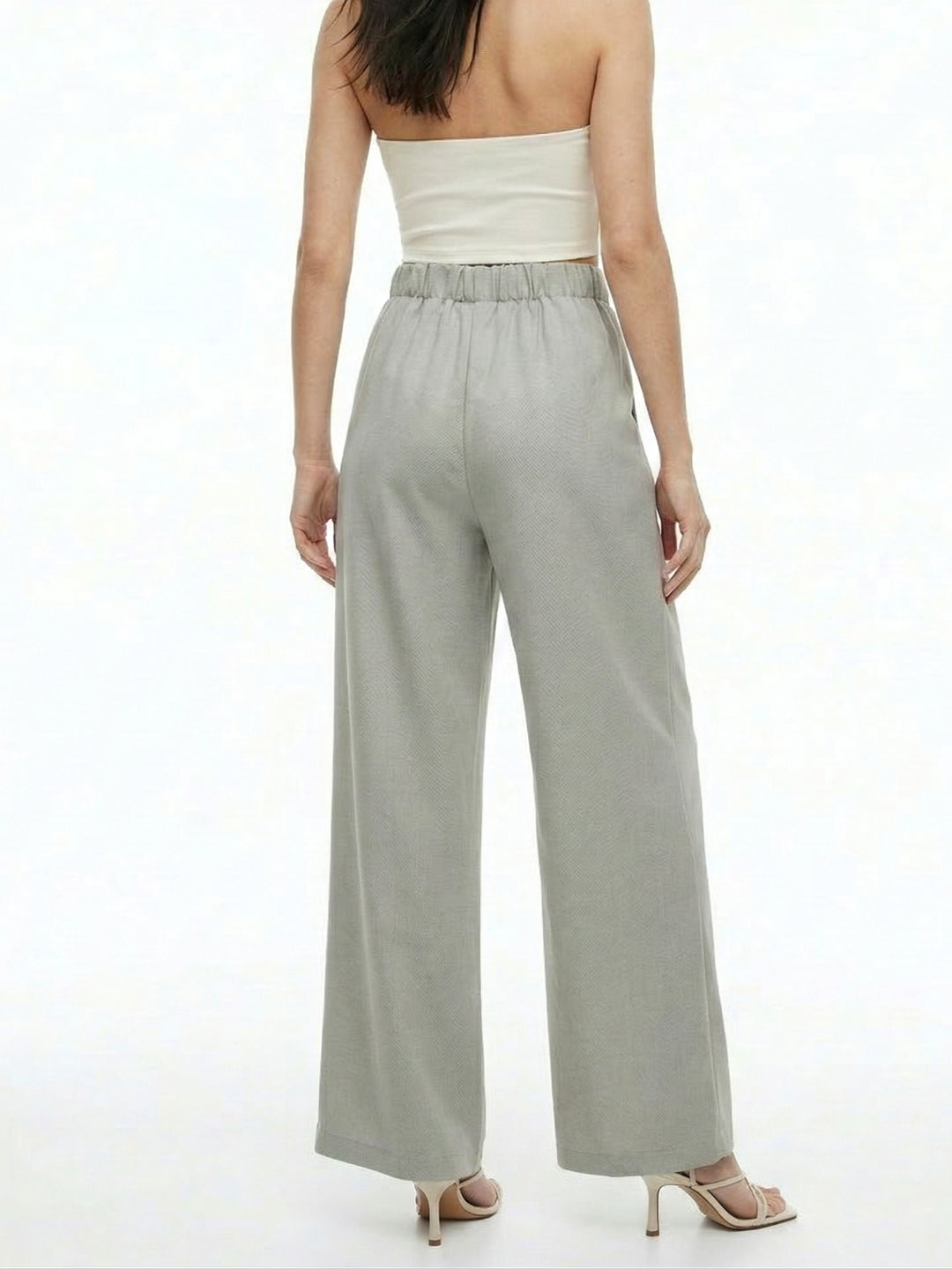 Grey Wide-Leg High-Waist Trousers With Dual Belt Details