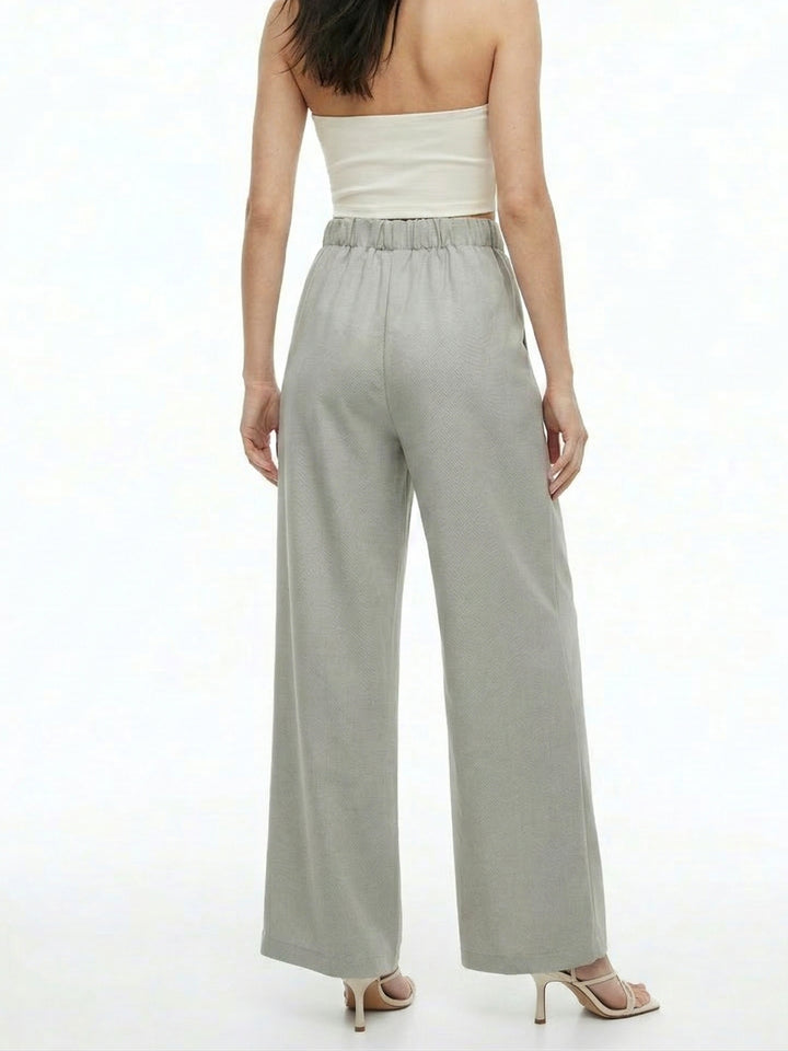 Grey Wide-Leg High-Waist Trousers With Dual Belt Details
