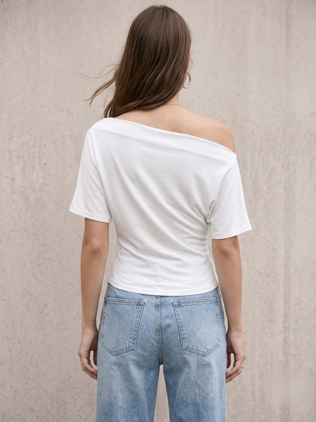 White One Shoulder Studded Waist Fitted Top