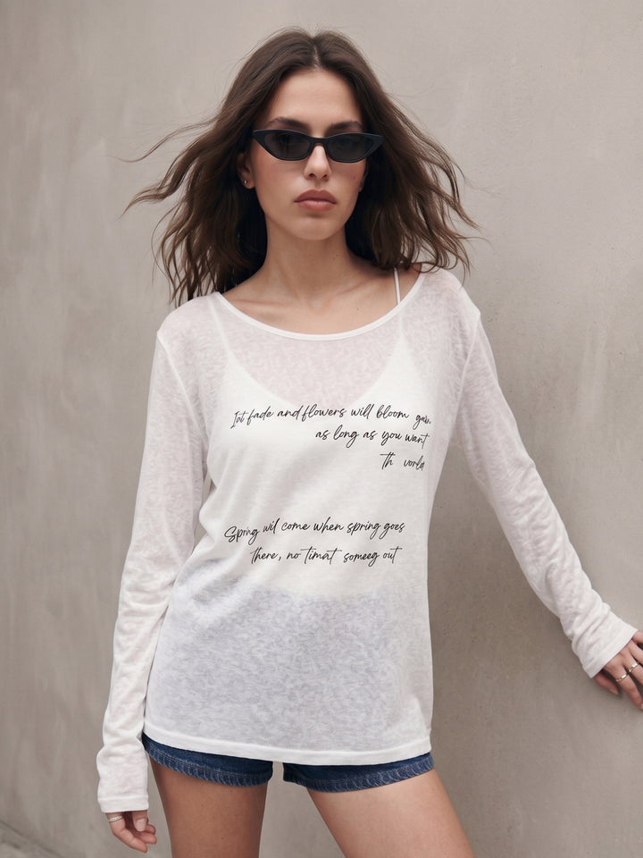 White Round Neck Full Sleeves Tshirt