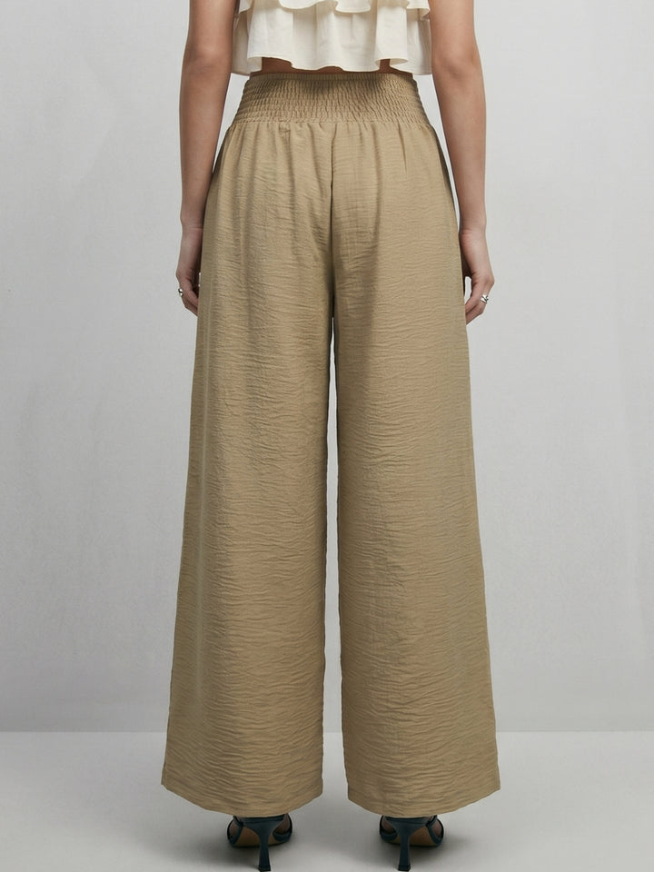 Beige Double Pleated Wide Leg Pant