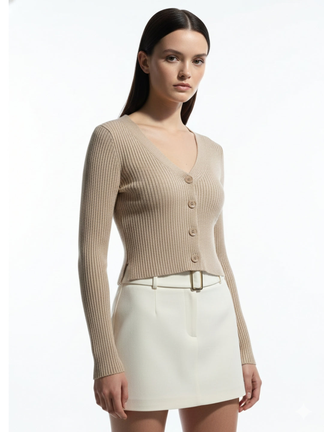 Nude Full Sleeve Buttoned Cardigan