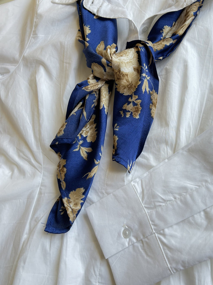 Off White Formal Fitted Shirt With Contrast Scarf