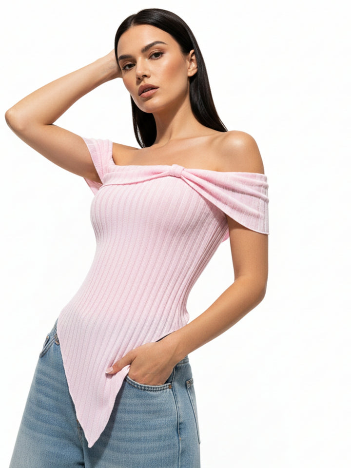 Pink Off Shoulder Asymmetrical Hem Top