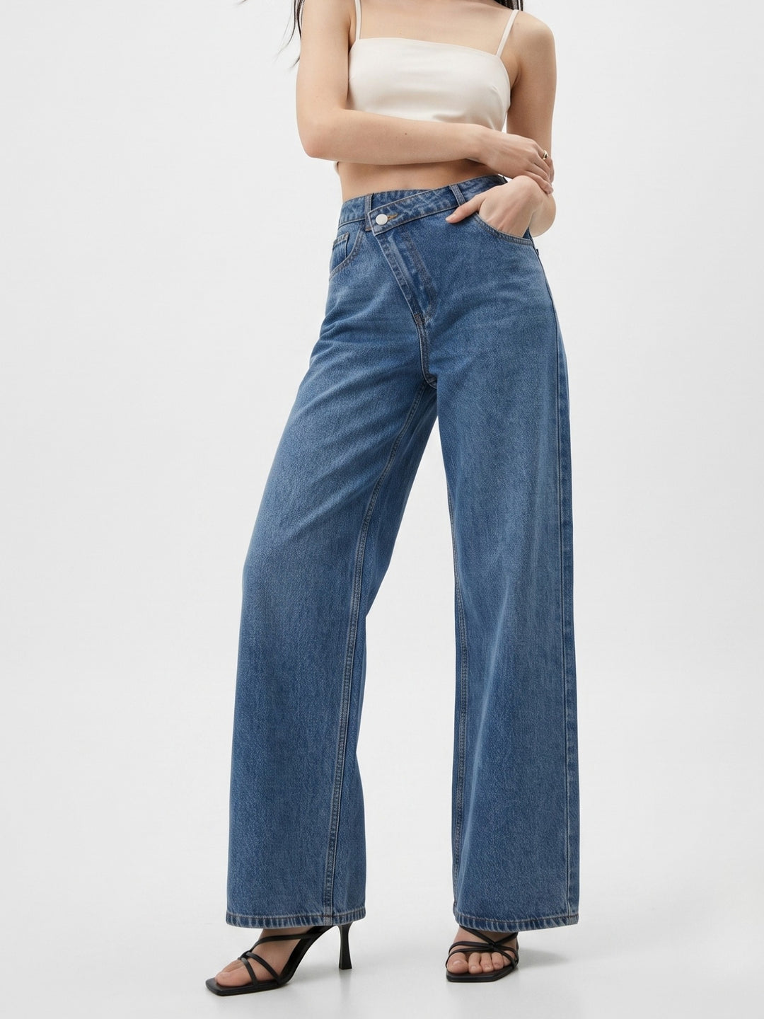 Blue Washed And Tinted Wide Leg Denim