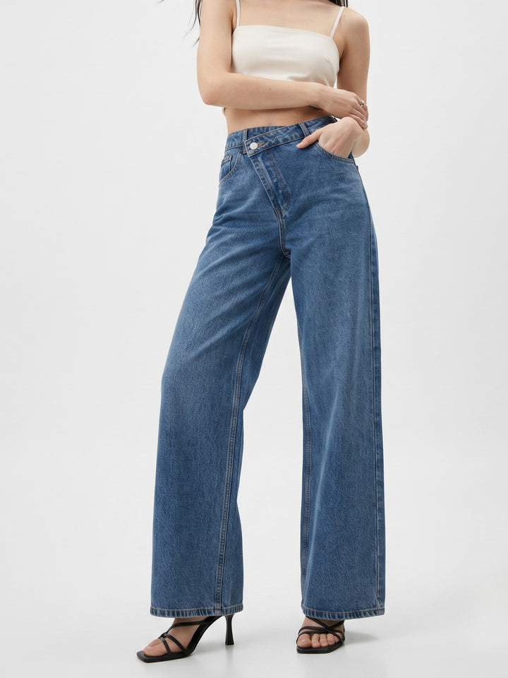 Blue Washed And Tinted Wide Leg Denim