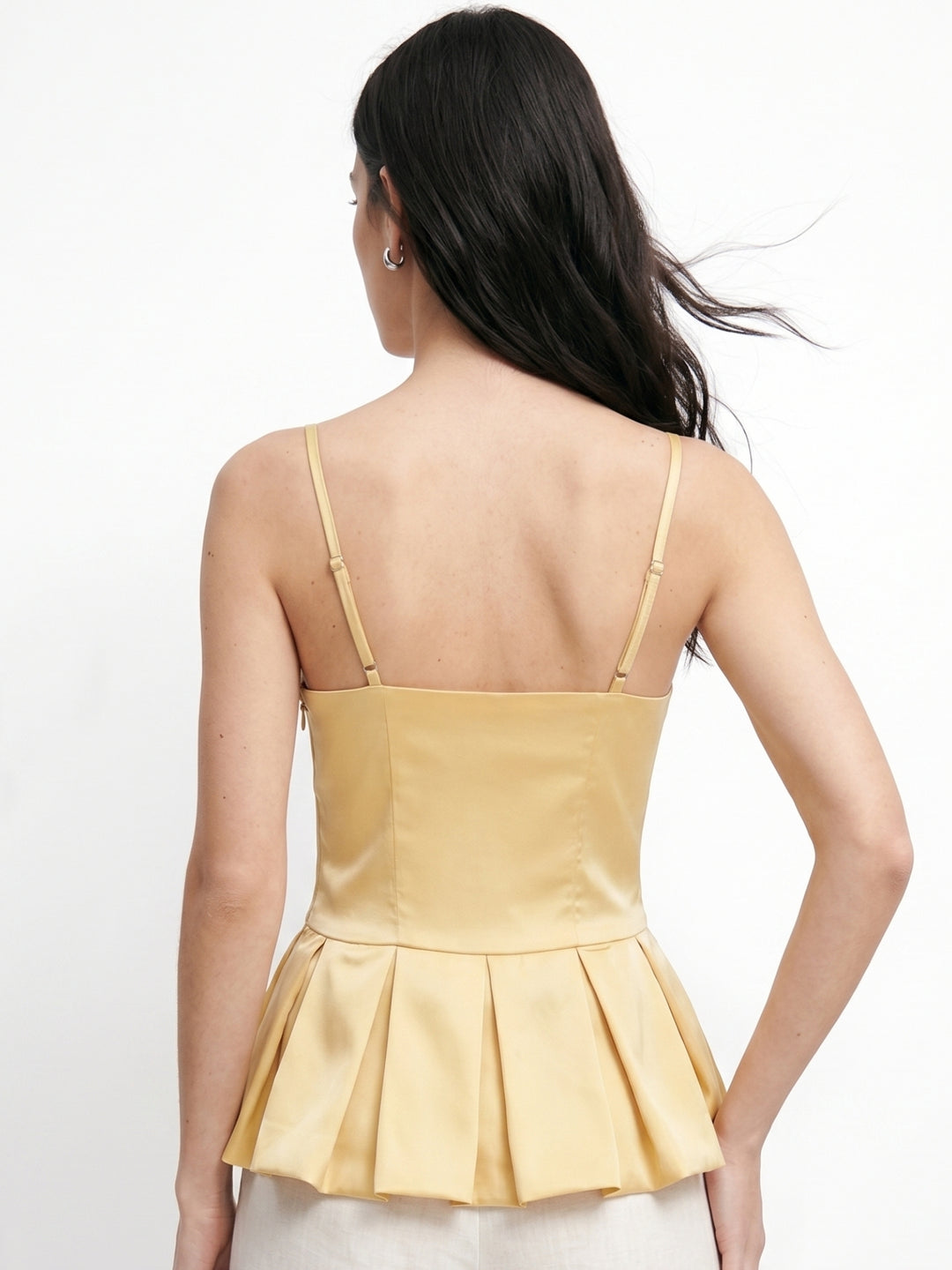 Yellow Strappy Solid Peplum Bubble Hem Top