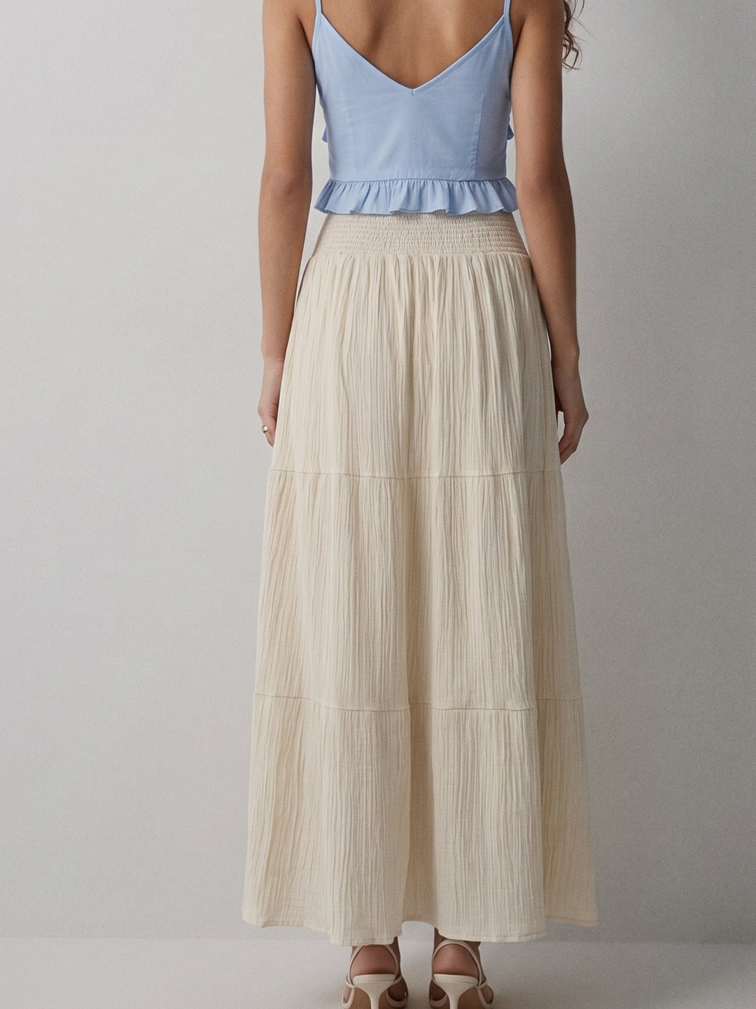 Cream High Waist Tiered Skirt