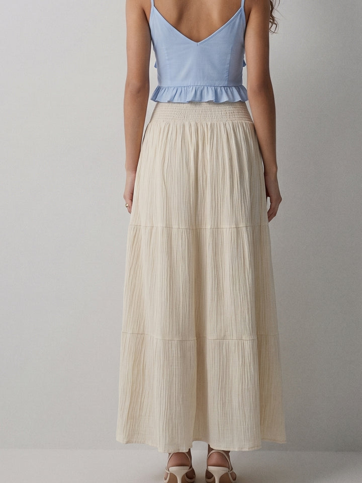 Cream High Waist Tiered Skirt