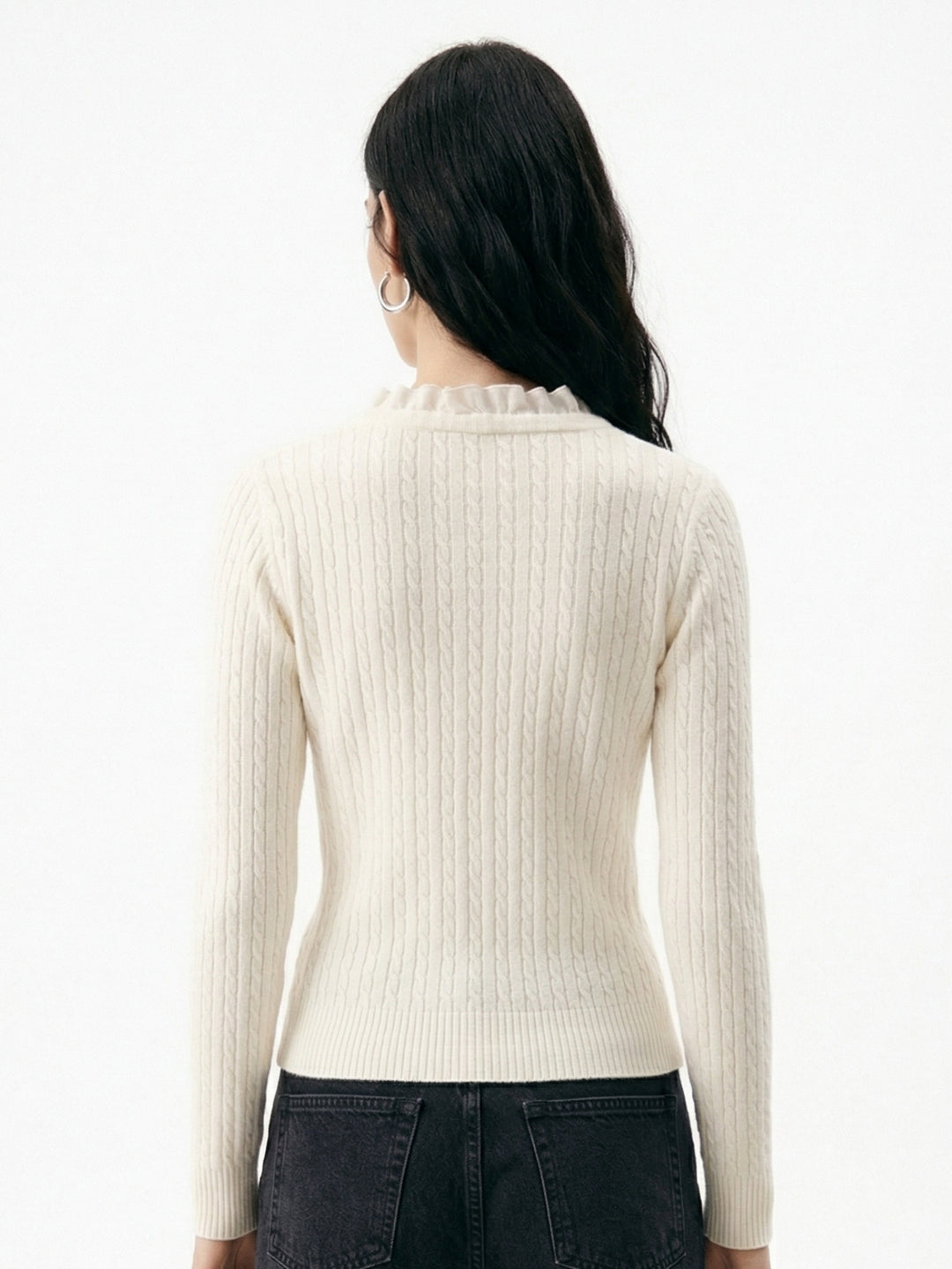 white Full Sleeve Lace Details Front Bow Top