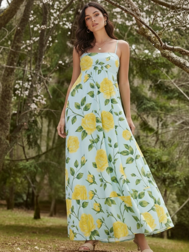 White Strappy Floral Printed Maxi Dress